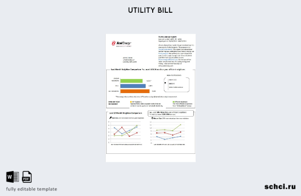 цифровая загрузка шаблона счета за коммунальные услуги Xcel Energy, США, Миннесо